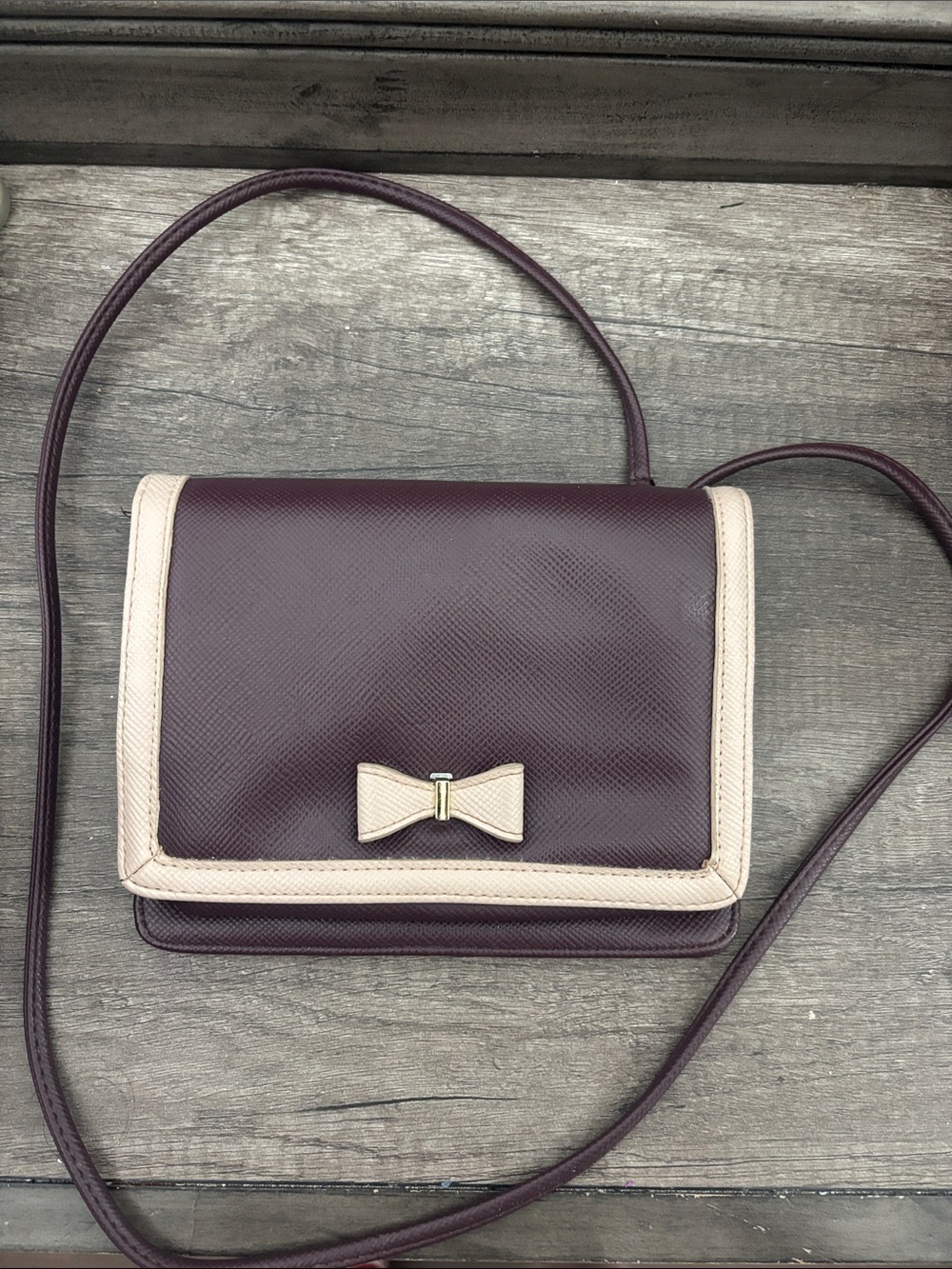 Women’s Bow Crossbody Bag in Plum with Cream Trim